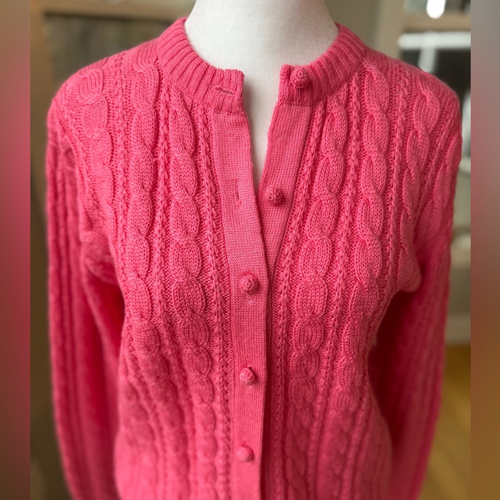 Vintage Susan Bristol Pink Crochet Button Wool Blend Cable Knit Cardigan Sweater - Picture 5 of 11